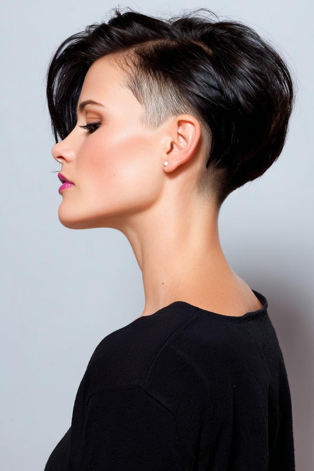 20. Verjongende kapsels voor vrouwen: korte coupe met zachte undercut en lange, zijwaartse lok