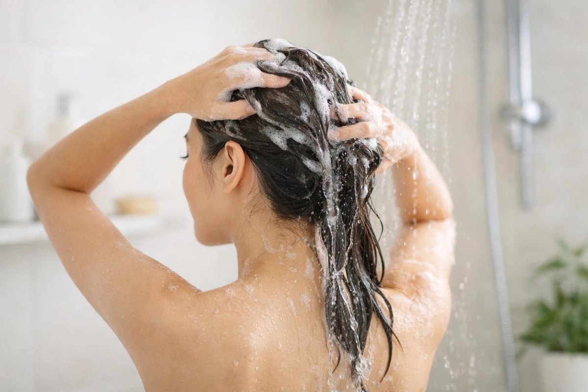 Haar wassen onder de douche