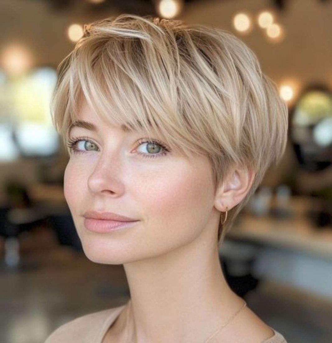 Zachte pixie cut met vrouwelijke pony